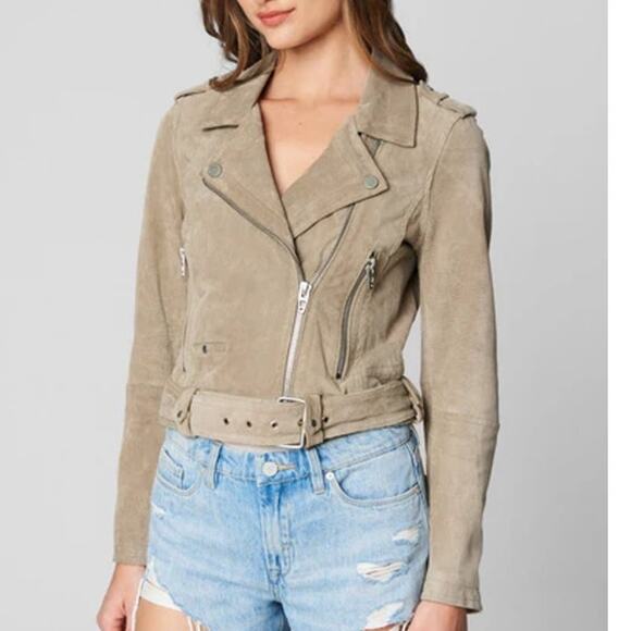 Blank NYC Womens Suede Moto Jacket Cropped Notch Collar Sand Stoner Small NWT - Picture 11 of 13